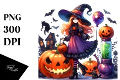Vibrant Halloween Witch with Pumpkin | Clipart Product Image 3