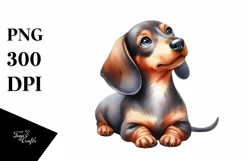 Cute Dachshund with Santa Hat, Summer PNG Product Image 1