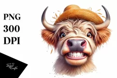 Cow Excited Sun Hat Cow Portrait | Clipart Product Image 3
