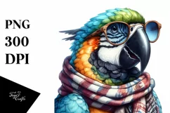 Whimsical Cute Macaw Smiling Scarf Sunglasses Clipart Product Image 1