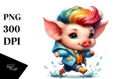 Contempt Pig with Cool Haircut, Raincoat Theme, PNG Product Image 1