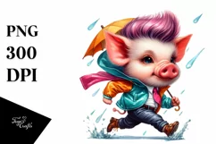 Contempt Pig with Cool Haircut, Raincoat Theme, PNG Product Image 1
