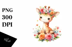 Cartoon-Style Giraffe with Flower Crown | Clipart Product Image 3
