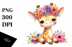 Cartoon-Style Giraffe with Flower Crown | Clipart Product Image 3
