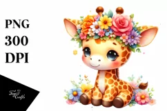 Cartoon-Style Giraffe, Flower Crown, Clipart Product Image 1