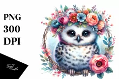Vibrant Baby Owl Floral Wreath Clipart Product Image 1