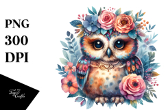 Baby Owl with Floral Wreath | Watercolor Clipart Product Image 1