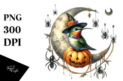 Watercolor Hummingbird Dressed for Halloween Sitting on Moon Product Image 1