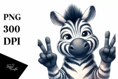 Funny Cute Zebra Portrait Smiling Victory Sign Watercolor Product Image 3