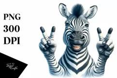 Funny Cute Zebra Portrait Smiling Victory Sign Watercolor Product Image 1