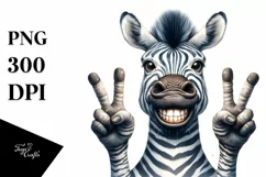 Funny Cute Zebra Portrait Smiling Victory Sign Watercolor Product Image 1