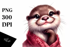 Funny Cute Otter Smiling Diva Look Watercolor Clipart Product Image 1