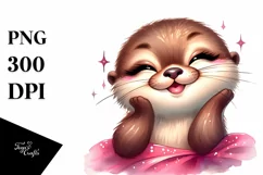 Funny Cute Otter Smiling Diva Look Watercolor Clipart Product Image 1