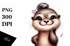 Funny Cute Otter Smiling Diva Look Watercolor Clipart Product Image 3