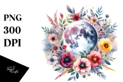 Vibrant Boho Moon Flowers, White Background | Sublimation | Product Image 1
