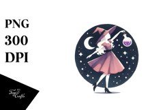 Retro Dancing Witch with Potion PNG Product Image 1