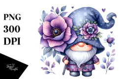 Cute Gnome with Violet Floral Ornament PNG Product Image 1