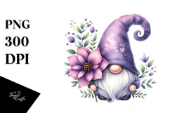 Cute Gnome with Violet Floral Ornament PNG Product Image 1