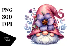 Cute Gnome with Violet Floral Ornament PNG Product Image 1