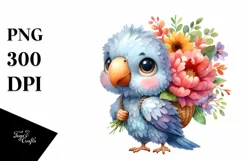 Cute Baby Parrot, Flower Bouquet, Clipart Product Image 1