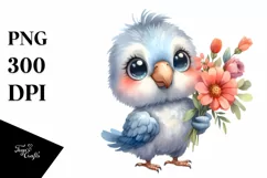 Cute Baby Parrot, Flower Bouquet, Clipart Product Image 1