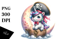 Cute Baby Unicorn Pirate Watercolor Clipart Product Image 1