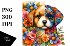 Whimsical Flowers, Puppy | Sublimation | Clipart Product Image 1