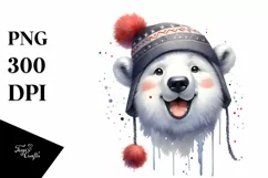 Funny Cute Polar Bear Portrait Smiling Tongue Out Watercolor Product Image 1