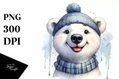 Funny Cute Polar Bear Portrait Smiling Tongue Out Watercolor Product Image 1