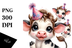 Cute Baby Cow with Party Hat PNG Product Image 1
