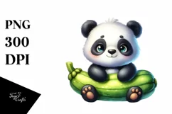 Whimsical Baby Panda with Zucchini | Sublimation | PNG Product Image 3
