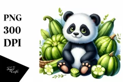 Whimsical Baby Panda with Zucchini | Sublimation | PNG Product Image 3