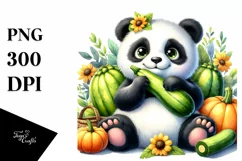 Whimsical Baby Panda with Zucchini | Sublimation | PNG Product Image 1