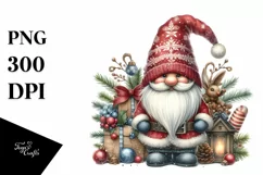 Vibrant Watercolor Christmas Gnome PNG Product Image 1