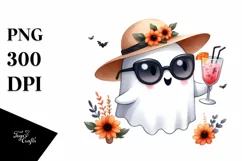 Simple Halloween Cute Ghost with Sunglasses PNG Product Image 1