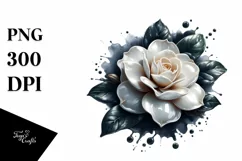 Round Glossy Shiny Gardenia Watercolor Flower | Sublimation Product Image 1