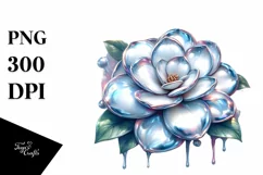 Round Glossy Shiny Gardenia Watercolor Flower | Sublimation Product Image 1
