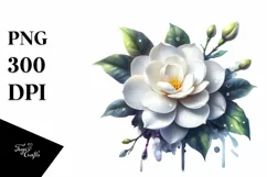 Round Glossy Shiny Gardenia Watercolor Flower | Sublimation Product Image 3
