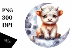 Cute Baby Highland Cow on the Moon Product Image 1