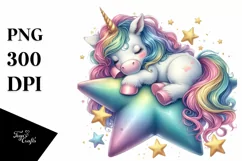 Colorful Baby Unicorn Napping on Star Product Image 3