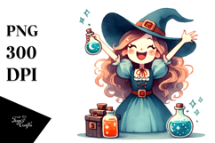 Retro Evil Witch with Magic Potion Watercolor PNG Product Image 1