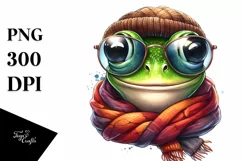 Funny Cute Frog Portrait Watercolor Clipart Product Image 3