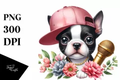 Watercolor Baby Boston Terrier Singing Clipart Product Image 3
