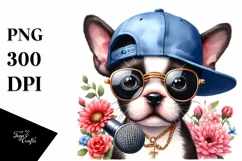 Watercolor Baby Boston Terrier Singing Clipart Product Image 1