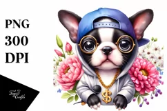 Watercolor Baby Boston Terrier Singing Clipart Product Image 1