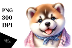 Watercolor Baby Akita PNG Product Image 1
