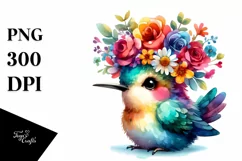 Vibrant Hummingbird Flower Crown | Clipart Product Image 1