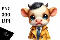 Funny Baby Cow with Tie | Raincoat Caricature Product Image 1