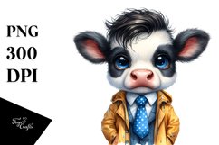 Thoughtful Baby Cow with Tie and Raincoat | Sublimation | Product Image 3