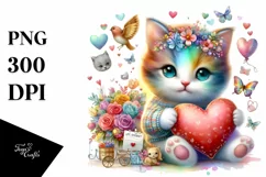Cute Baby Cat with Heart PNG Product Image 1